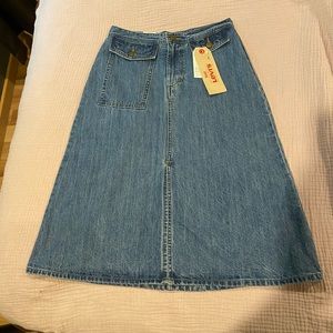 Levi’s medium wash denim midi a-line skirt